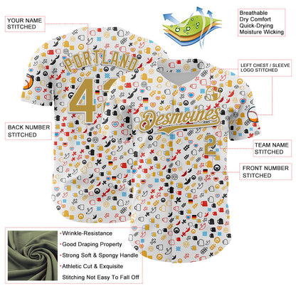 Custom White Old Gold 3D Pattern Design Beer Festival Authentic Baseball Jersey - Sky-Custom