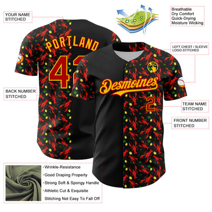 Custom Black Red-Yellow 3D Pattern Design Animal Lobster Fruit Lemon Authentic Baseball Jersey - Sky-Custom