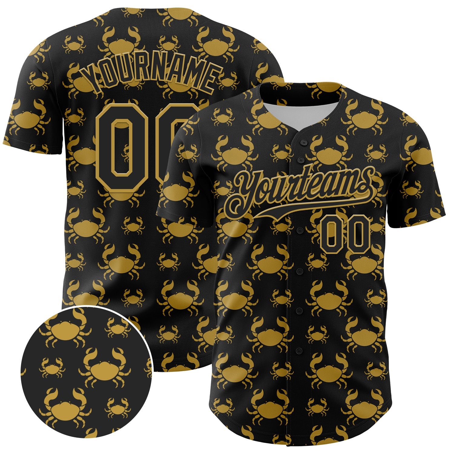 Custom Black Old Gold 3D Pattern Design Animal Crab Fruit Lemon Authentic Baseball Jersey - Sky-Custom