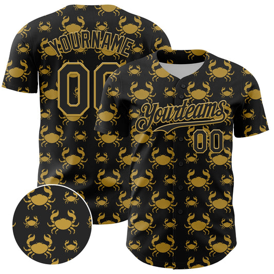 Custom Black Old Gold 3D Pattern Design Animal Crab Fruit Lemon Authentic Baseball Jersey - Sky-Custom