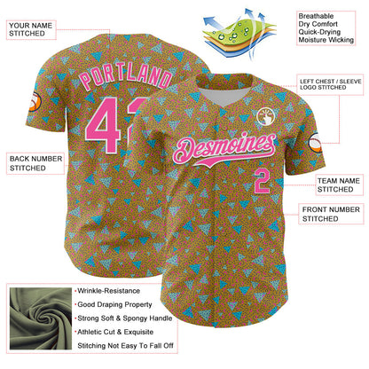 Custom Old Gold Pink-White 3D Pattern Design Geometric Shape Authentic Baseball Jersey - Sky-Custom