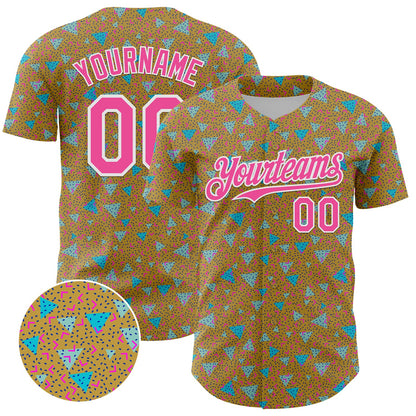 Custom Old Gold Pink-White 3D Pattern Design Geometric Shape Authentic Baseball Jersey - Sky-Custom