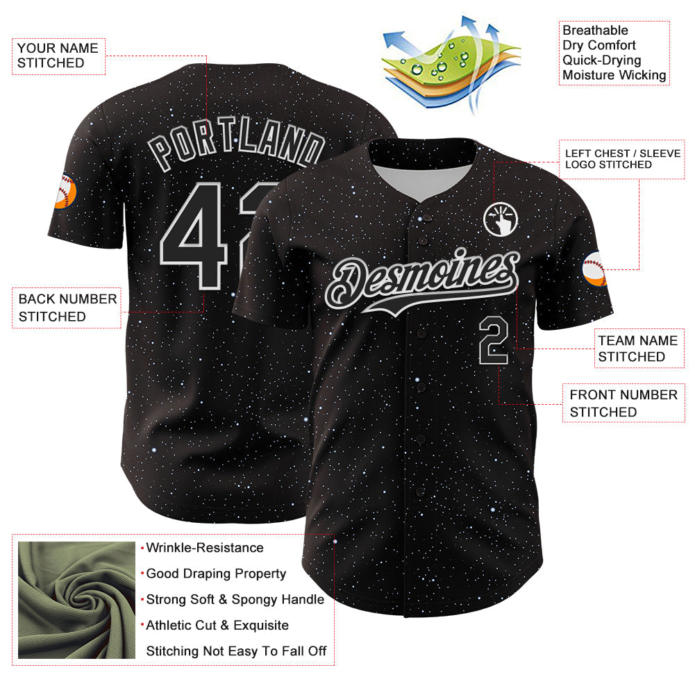 Custom Black White 3D Pattern Design Starry Sky Authentic Baseball Jersey - Sky-Custom