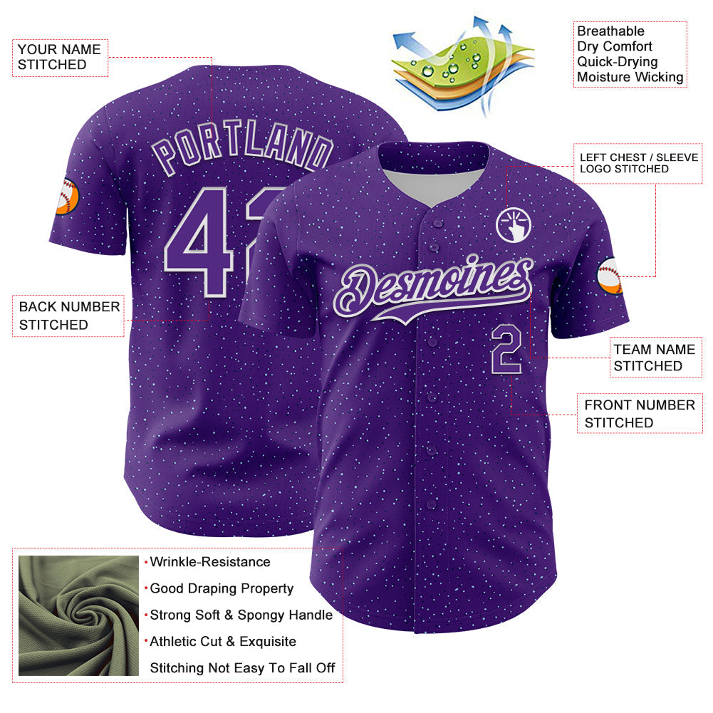 Custom Purple White 3D Pattern Design Dots Authentic Baseball Jersey - Sky-Custom