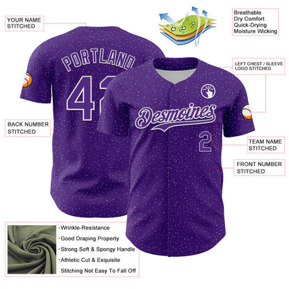 Custom Purple White 3D Pattern Design Dots Authentic Baseball Jersey - Sky-Custom