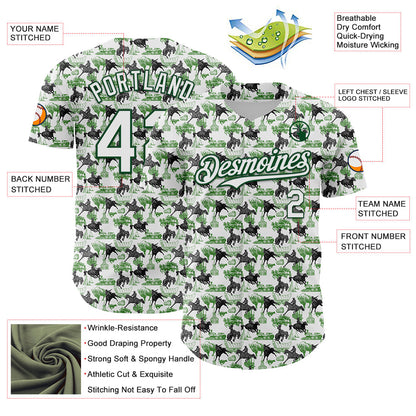 Custom White Green 3D Pattern Design Rodeo Cowboy Authentic Baseball Jersey - Sky-Custom