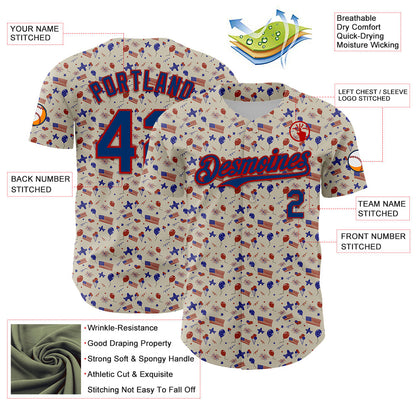 Custom Cream US Navy Blue-Red 3D American Flag Authentic Baseball Jersey - Sky-Custom