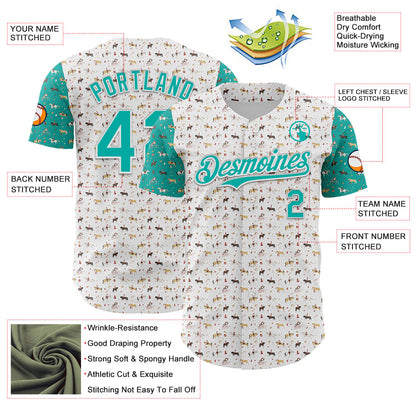 Custom White Aqua 3D Pattern Design Rodeo Cowboy Authentic Baseball Jersey - Sky-Custom