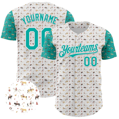 Custom White Aqua 3D Pattern Design Rodeo Cowboy Authentic Baseball Jersey - Sky-Custom