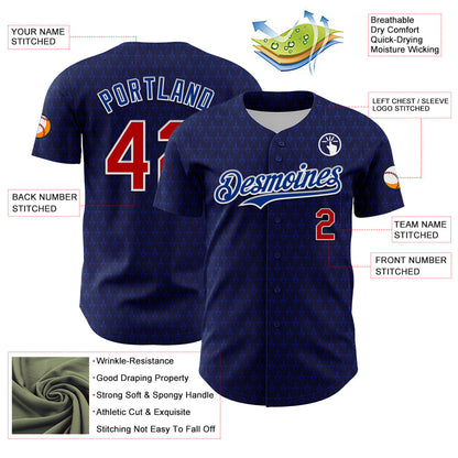 Custom Navy Red-Royal 3D Pattern Design Hearts Authentic Baseball Jersey - Sky-Custom