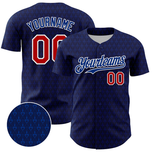 Custom Navy Red-Royal 3D Pattern Design Hearts Authentic Baseball Jersey - Sky-Custom