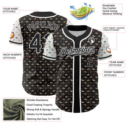 Custom Black White 3D Pattern Design Rodeo Cowboy Authentic Baseball Jersey - Sky-Custom