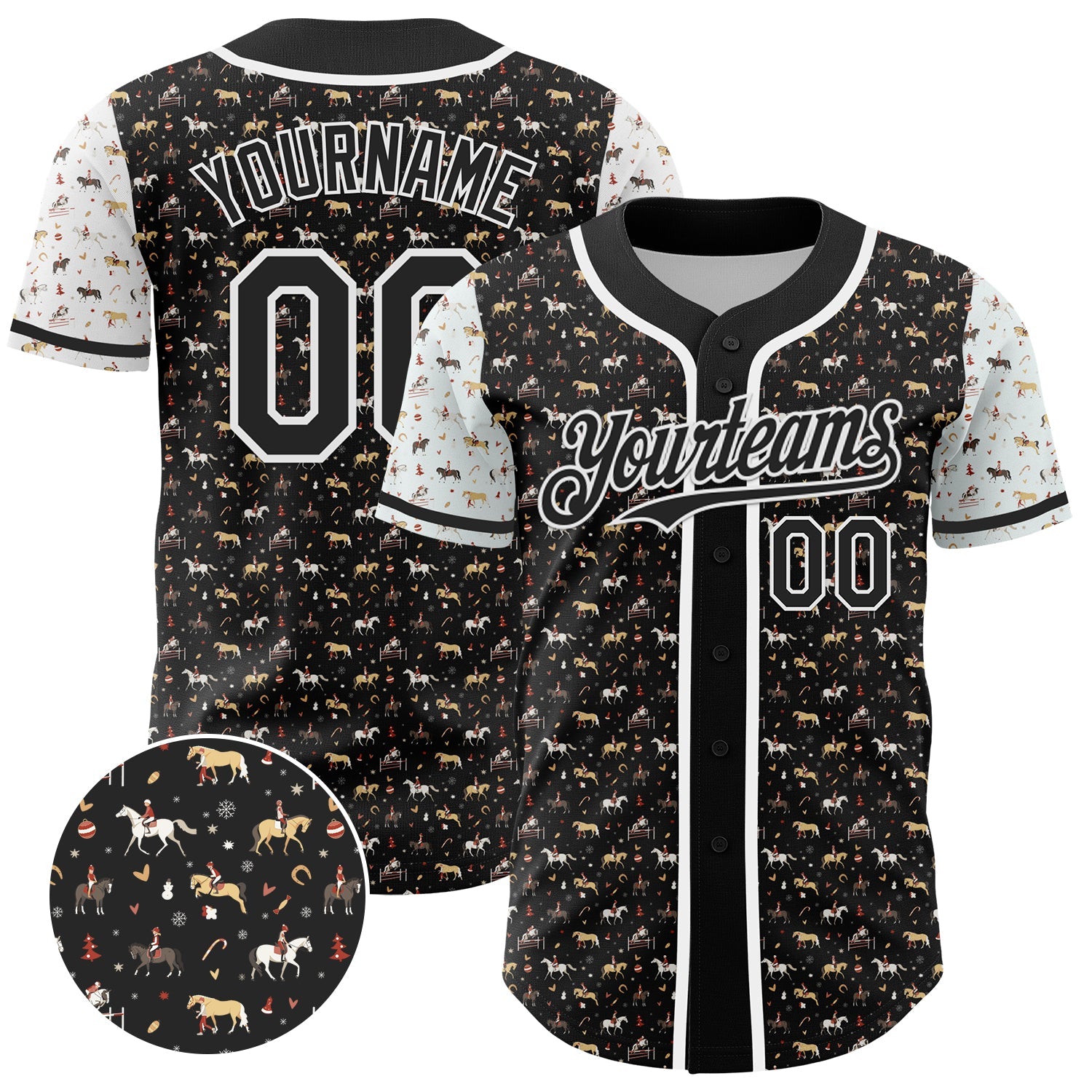 Custom Black White 3D Pattern Design Rodeo Cowboy Authentic Baseball Jersey - Sky-Custom