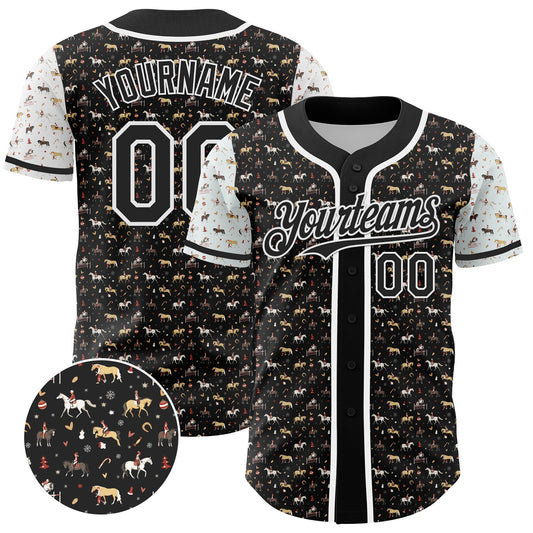 Custom Black White 3D Pattern Design Rodeo Cowboy Authentic Baseball Jersey - Sky-Custom