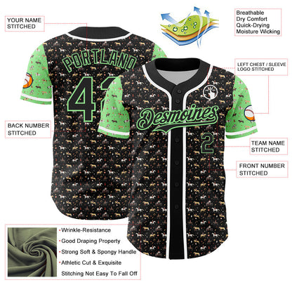 Custom Black Pea Green-White 3D Pattern Design Rodeo Cowboy Authentic Baseball Jersey - Sky-Custom