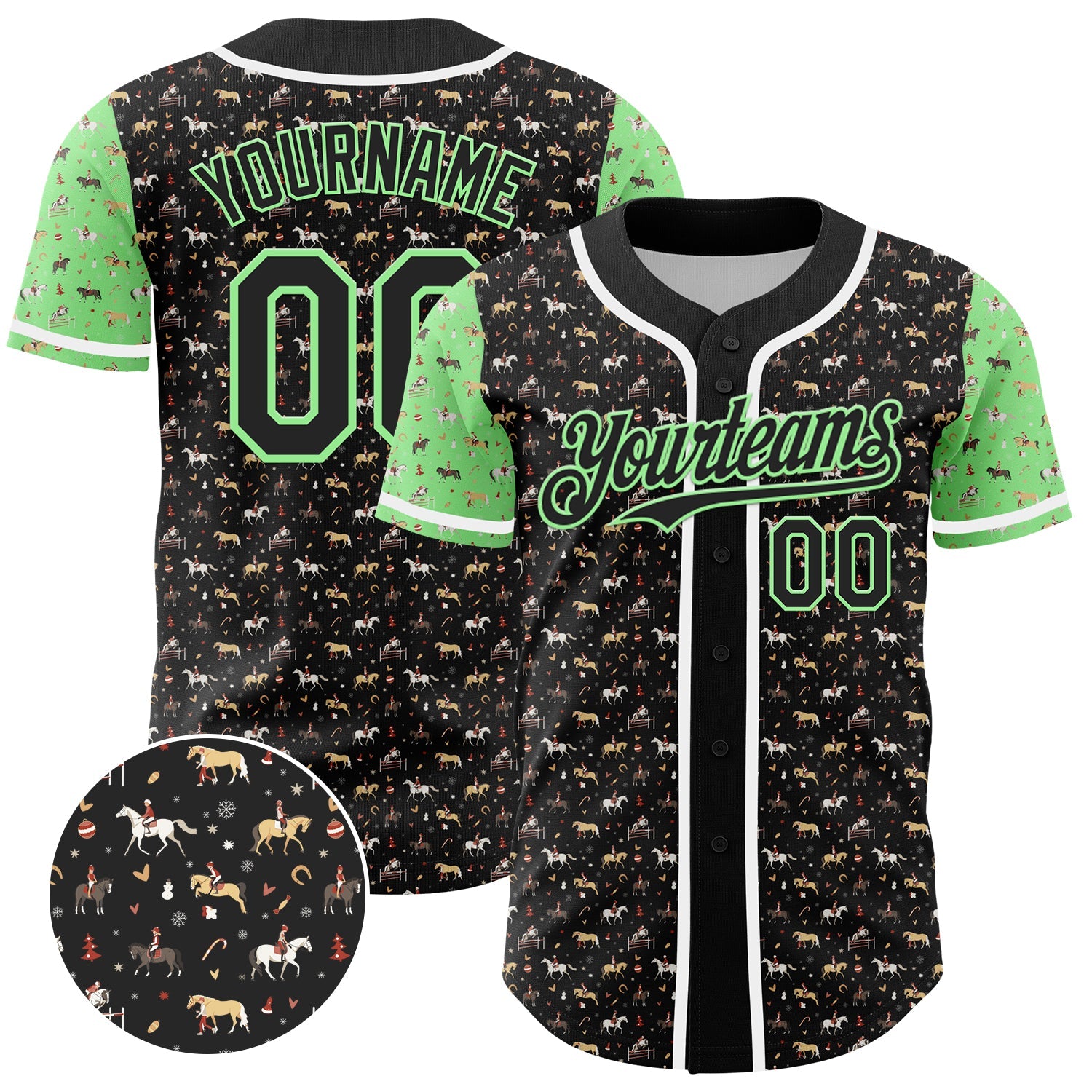 Custom Black Pea Green-White 3D Pattern Design Rodeo Cowboy Authentic Baseball Jersey - Sky-Custom