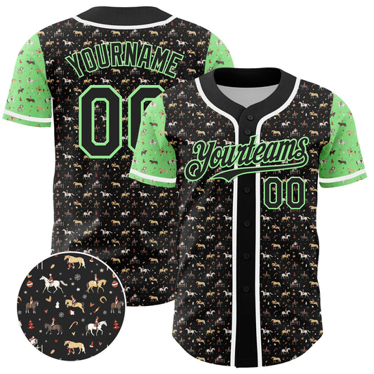 Custom Black Pea Green-White 3D Pattern Design Rodeo Cowboy Authentic Baseball Jersey - Sky-Custom