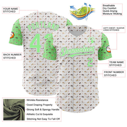 Custom White Pea Green 3D Pattern Design Rodeo Cowboy Authentic Baseball Jersey - Sky-Custom