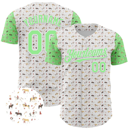 Custom White Pea Green 3D Pattern Design Rodeo Cowboy Authentic Baseball Jersey - Sky-Custom