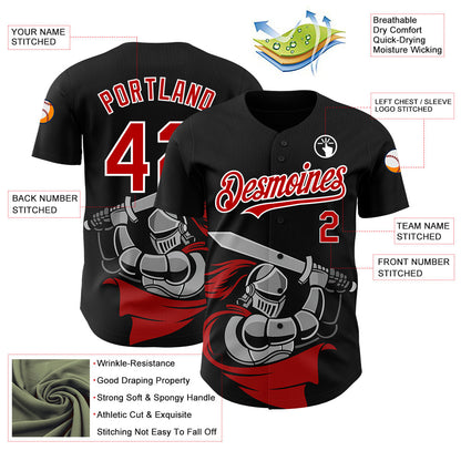Custom Black Red-White 3D Pattern Design Knight Hero Art Authentic Baseball Jersey - Sky-Custom