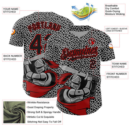 Custom Black Red-White 3D Pattern Design Knight Hero Art Authentic Baseball Jersey - Sky-Custom