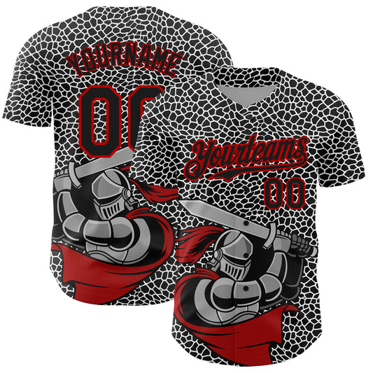 Custom Black Red-White 3D Pattern Design Knight Hero Art Authentic Baseball Jersey - Sky-Custom
