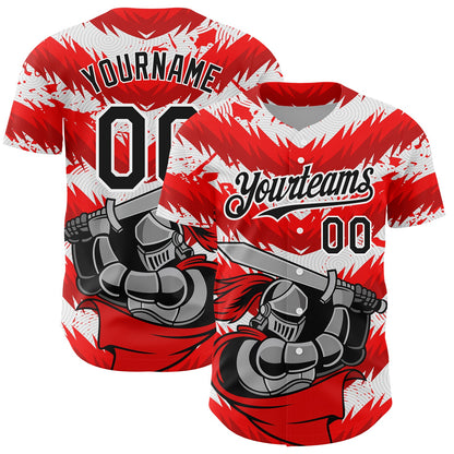 Custom Red Black-White 3D Pattern Design Knight Hero Art Authentic Baseball Jersey - Sky-Custom