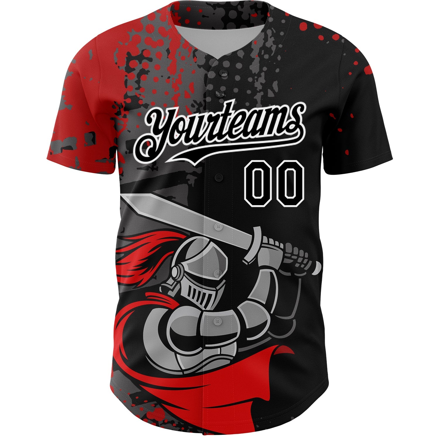 Custom Black Red-White 3D Pattern Design Knight Hero Art Authentic Baseball Jersey - Sky-Custom