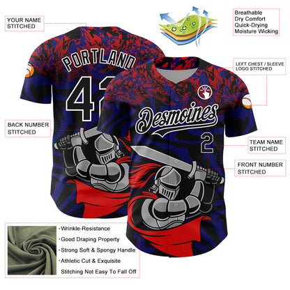 Custom Red Black-Thunder Blue 3D Pattern Design Knight Hero Art Authentic Baseball Jersey - Sky-Custom