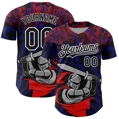 Custom Red Black-Thunder Blue 3D Pattern Design Knight Hero Art Authentic Baseball Jersey - Sky-Custom
