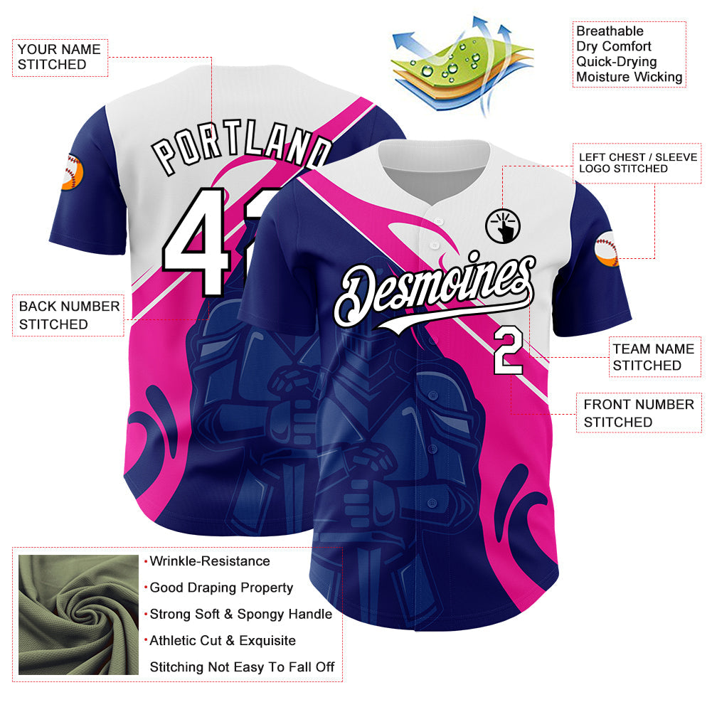Custom Royal Pink-Black 3D Pattern Design Knight Hero Art Authentic Baseball Jersey - Sky-Custom