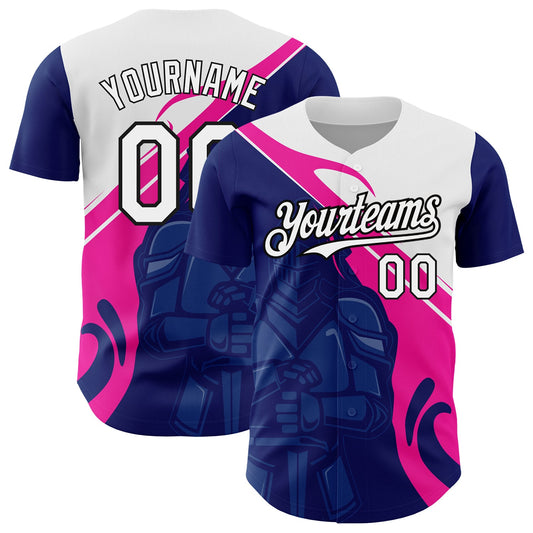 Custom Royal Pink-Black 3D Pattern Design Knight Hero Art Authentic Baseball Jersey - Sky-Custom