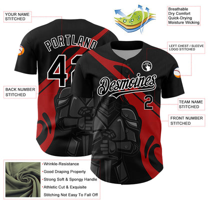 Custom Black Red-Gray 3D Pattern Design Knight Hero Art Authentic Baseball Jersey - Sky-Custom