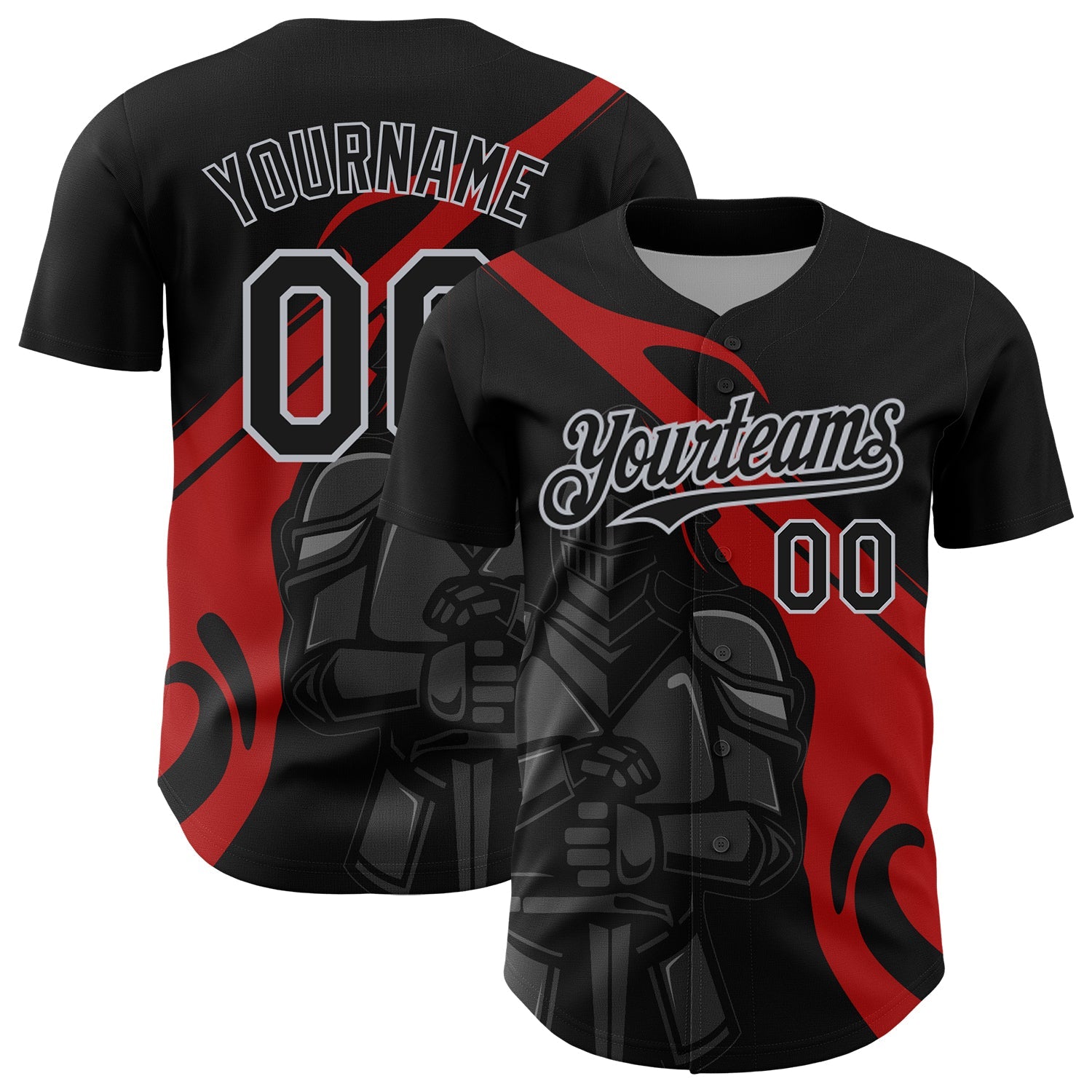 Custom Black Red-Gray 3D Pattern Design Knight Hero Art Authentic Baseball Jersey - Sky-Custom