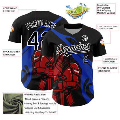 Custom Black Thunder Blue-Red 3D Pattern Design Knight Hero Art Authentic Baseball Jersey - Sky-Custom