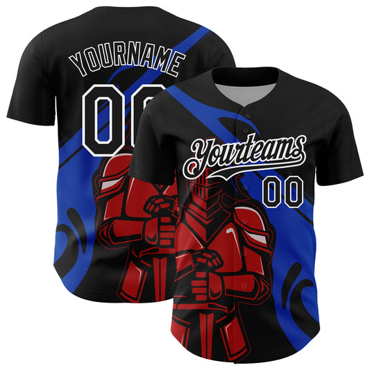 Custom Black Thunder Blue-Red 3D Pattern Design Knight Hero Art Authentic Baseball Jersey - Sky-Custom