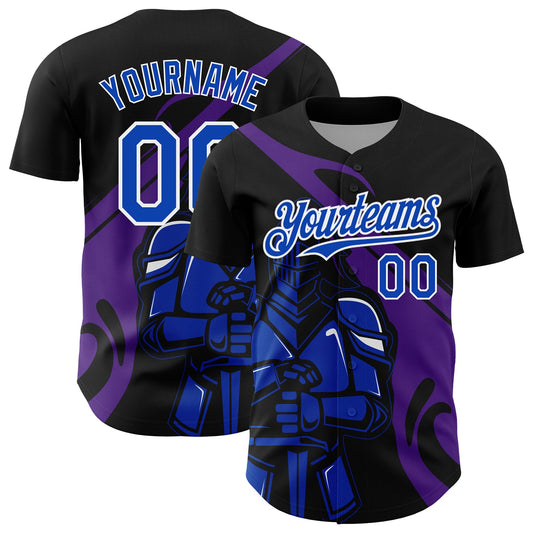 Custom Black Thunder Blue-Purple 3D Pattern Design Knight Hero Art Authentic Baseball Jersey - Sky-Custom