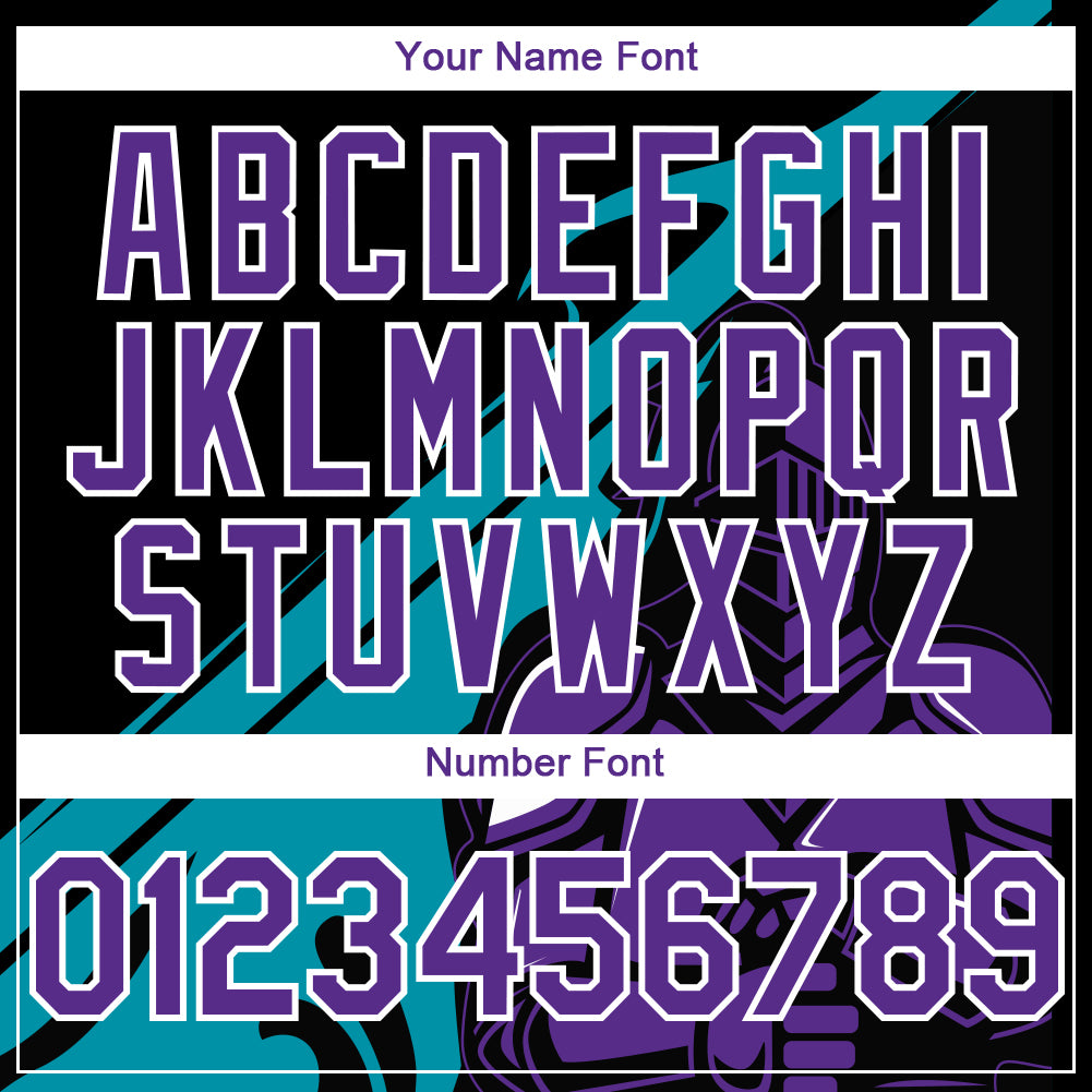 Custom Black Purple-Teal 3D Pattern Design Knight Hero Art Authentic Baseball Jersey - Sky-Custom