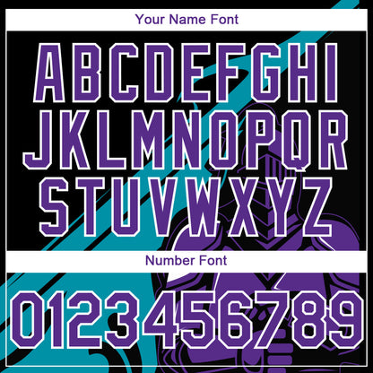 Custom Black Purple-Teal 3D Pattern Design Knight Hero Art Authentic Baseball Jersey - Sky-Custom