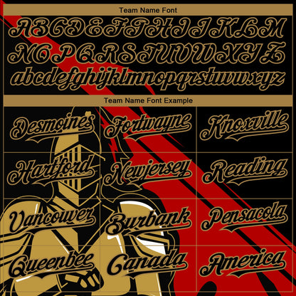 Custom Black Red-Old Gold 3D Pattern Design Knight Hero Art Authentic Baseball Jersey - Sky-Custom