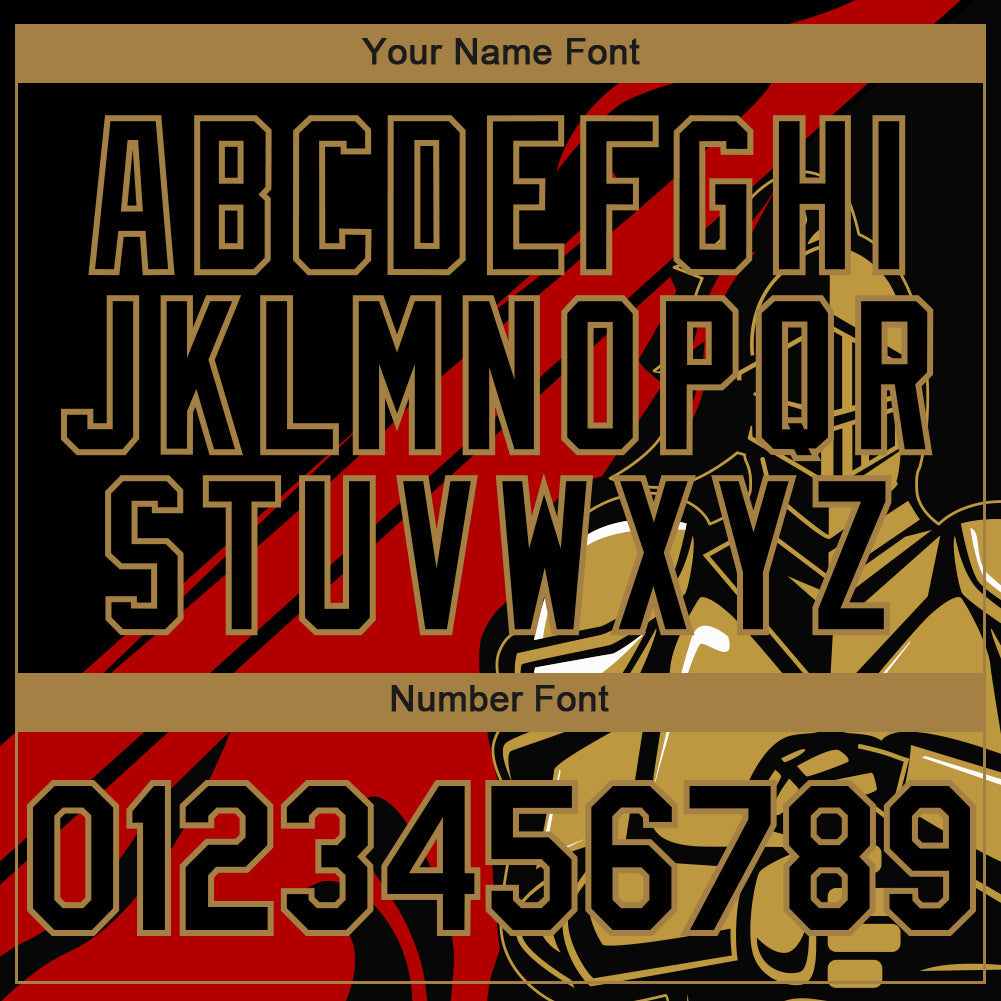 Custom Black Red-Old Gold 3D Pattern Design Knight Hero Art Authentic Baseball Jersey - Sky-Custom