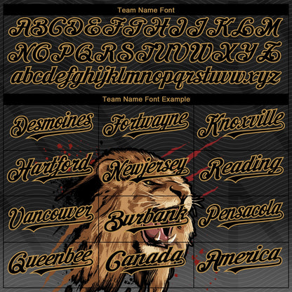 Custom Black Old Gold 3D Pattern Design Animal Lion Authentic Baseball Jersey - Sky-Custom