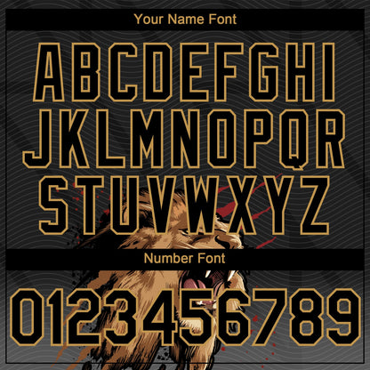 Custom Black Old Gold 3D Pattern Design Animal Lion Authentic Baseball Jersey - Sky-Custom