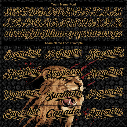 Custom Black Old Gold 3D Pattern Design Animal Lion Authentic Baseball Jersey - Sky-Custom