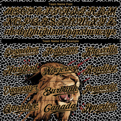 Custom Black Old Gold 3D Pattern Design Animal Lion Authentic Baseball Jersey - Sky-Custom
