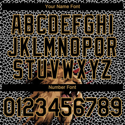 Custom Black Old Gold 3D Pattern Design Animal Lion Authentic Baseball Jersey - Sky-Custom