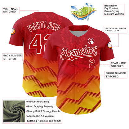 Custom Red Yellow-White 3D Pattern Design Animal Lion Authentic Baseball Jersey - Sky-Custom