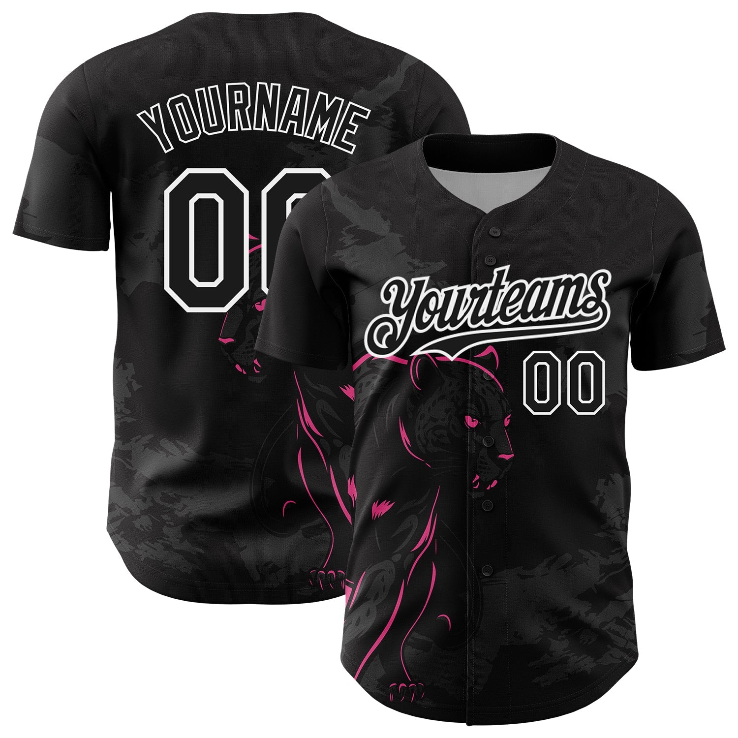 Custom Black Pink-White 3D Pattern Design Animal Panther Authentic Baseball Jersey - Sky-Custom