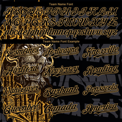 Custom Black Old Gold 3D Pattern Design Animal Lion Authentic Baseball Jersey - Sky-Custom