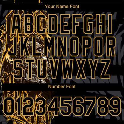 Custom Black Old Gold 3D Pattern Design Animal Lion Authentic Baseball Jersey - Sky-Custom